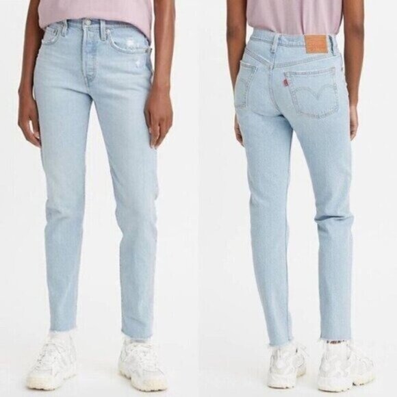 NWT Levi's 501 Jeans Size 28 High Waist Distressed Blue Light Wash Skinny - Picture 1 of 7
